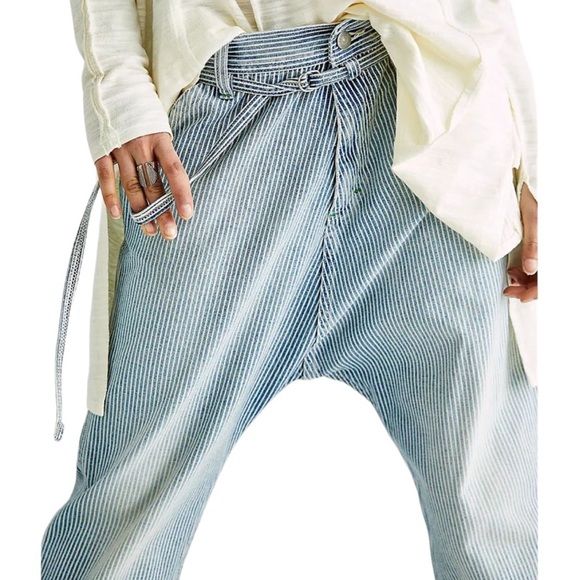 Denimist Carpenter Drop Pants 100% Cotton Blue Stripe Size 25 - Picture 2 of 12